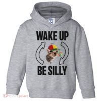Wake Up Be Silly Repeat Cat Meme Cat Eat Rainbow Candy Toddler Hoodie thumb 0