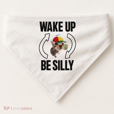 Wake Up Be Silly Repeat Cat Meme Cat Eat Rainbow Candy USA-Made Doggie Bandana