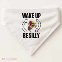 Wake Up Be Silly Repeat Cat Meme Cat Eat Rainbow Candy USA-Made Doggie Bandana thumb 0