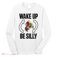 Wake Up Be Silly Repeat Cat Meme Cat Eat Rainbow Candy Long Sleeve Shirt thumb 0