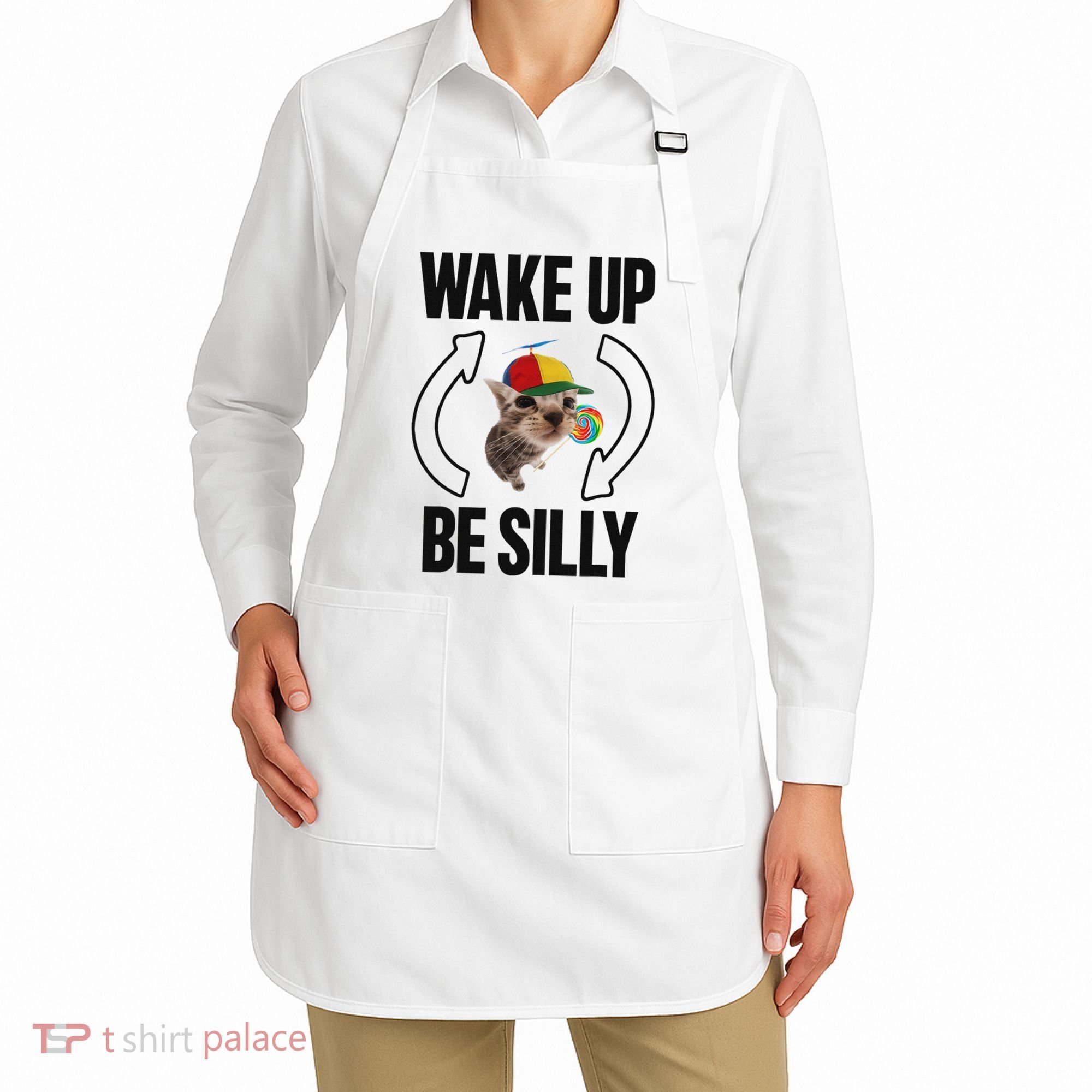 Wake Up Be Silly Repeat Cat Meme Cat Eat Rainbow Candy Apron