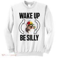 Wake Up Be Silly Repeat Cat Meme Cat Eat Rainbow Candy Sweatshirt thumb 0