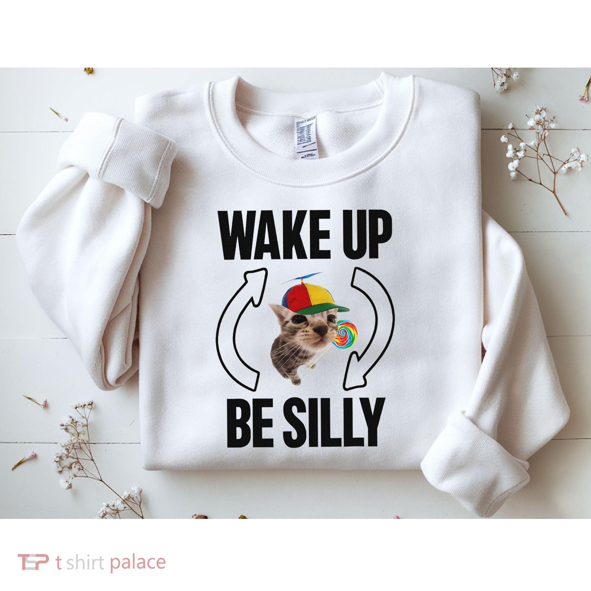 Wake Up Be Silly Repeat Cat Meme Cat Eat Rainbow Candy Sweatshirt