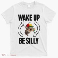Wake Up Be Silly Repeat Cat Meme Cat Eat Rainbow Candy T-Shirt thumb 0