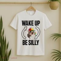 Wake Up Be Silly Repeat Cat Meme Cat Eat Rainbow Candy T-Shirt thumb 2