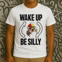 Wake Up Be Silly Repeat Cat Meme Cat Eat Rainbow Candy T-Shirt thumb 3