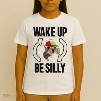Wake Up Be Silly Repeat Cat Meme Cat Eat Rainbow Candy T-Shirt thumb 4