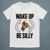 Wake Up Be Silly Repeat Cat Meme Cat Eat Rainbow Candy T-Shirt thumb 5