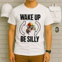 Wake Up Be Silly Repeat Cat Meme Cat Eat Rainbow Candy T-Shirt thumb 6