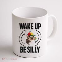 Wake Up Be Silly Repeat Cat Meme Cat Eat Rainbow Candy Coffee Mug thumb 1