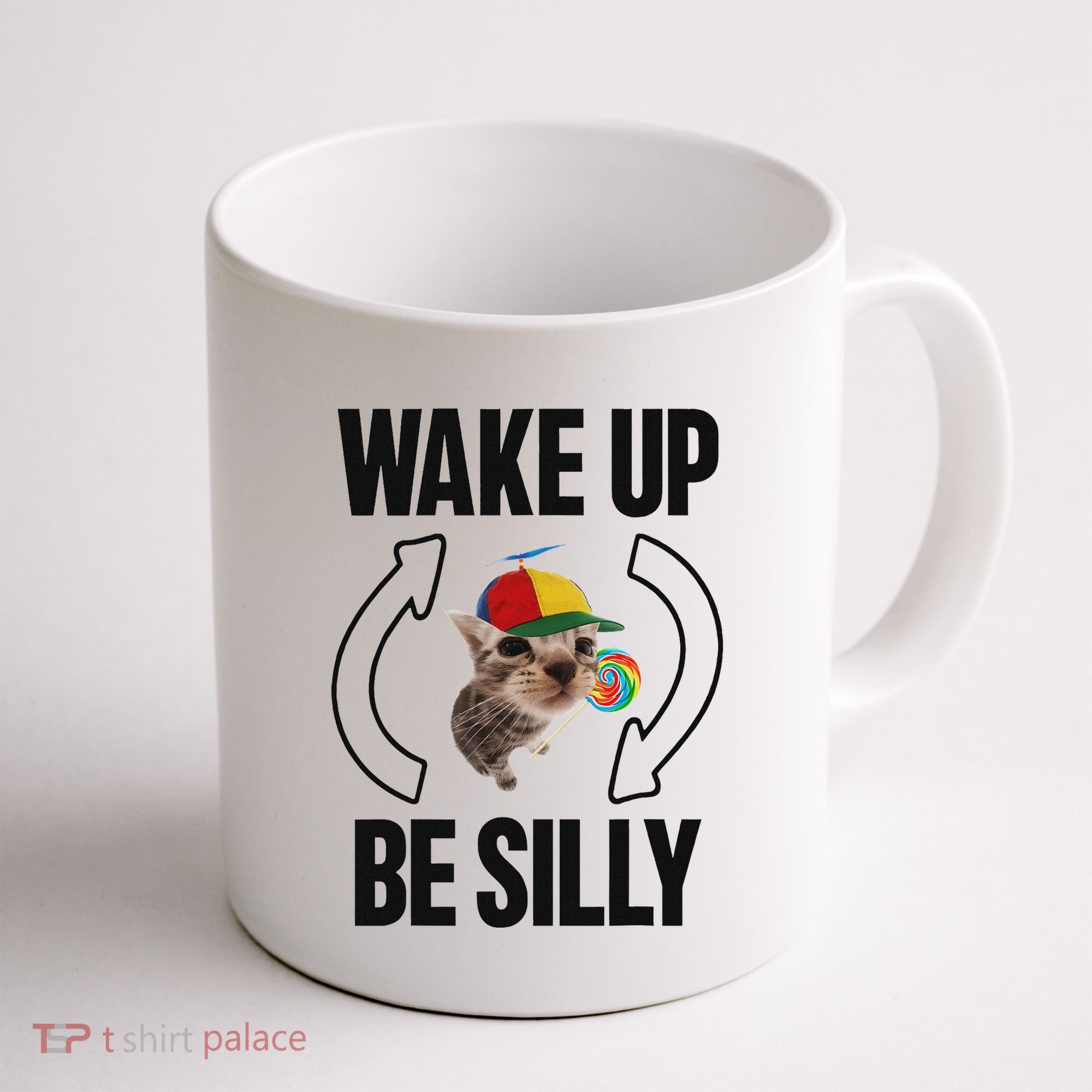 Wake Up Be Silly Repeat Cat Meme Cat Eat Rainbow Candy Coffee Mug