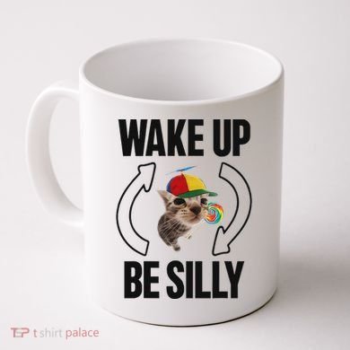 Wake Up Be Silly Repeat Cat Meme Cat Eat Rainbow Candy Coffee Mug