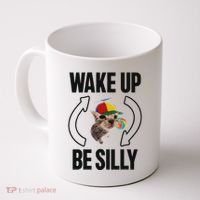 Wake Up Be Silly Repeat Cat Meme Cat Eat Rainbow Candy Coffee Mug thumb 0