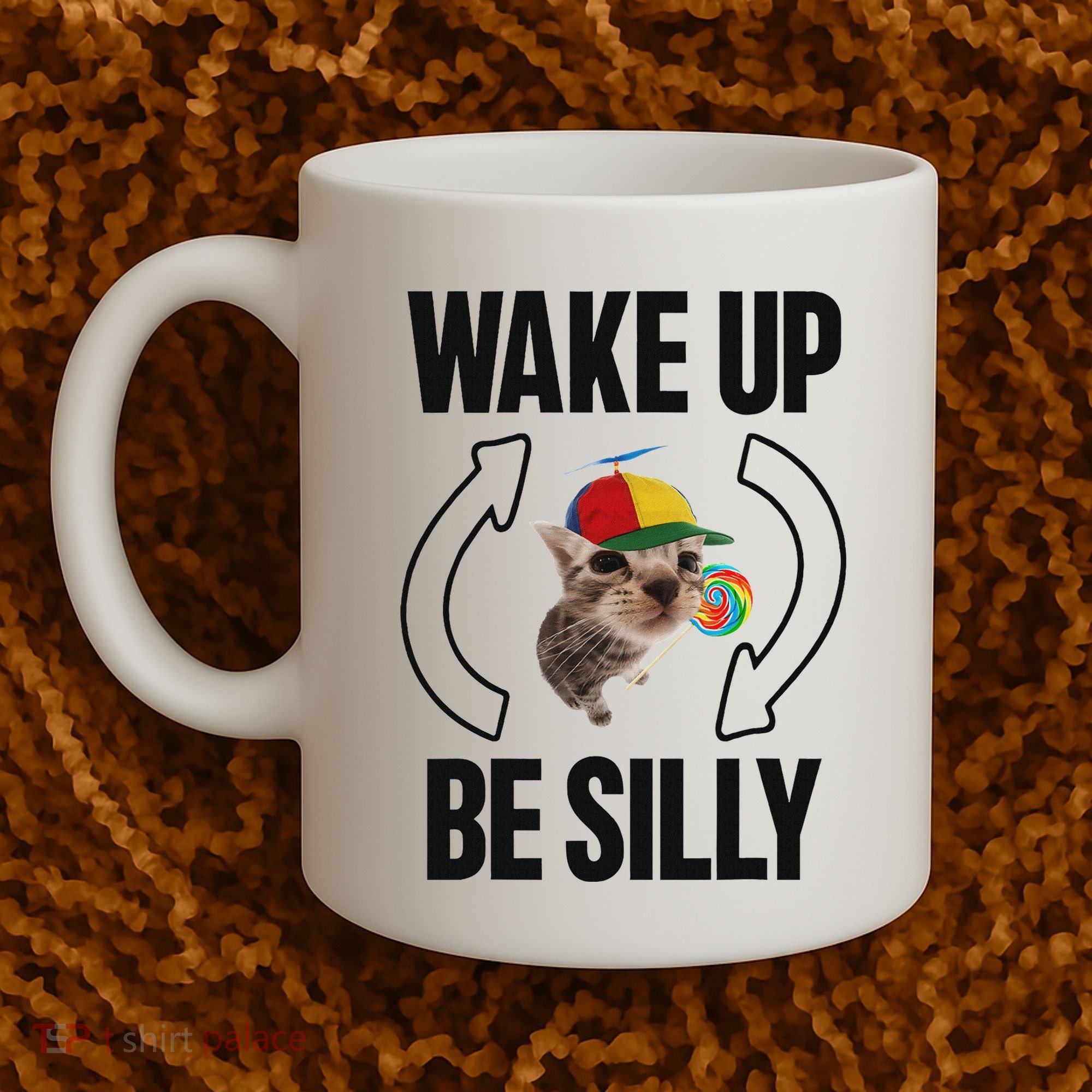 Wake Up Be Silly Repeat Cat Meme Cat Eat Rainbow Candy Coffee Mug