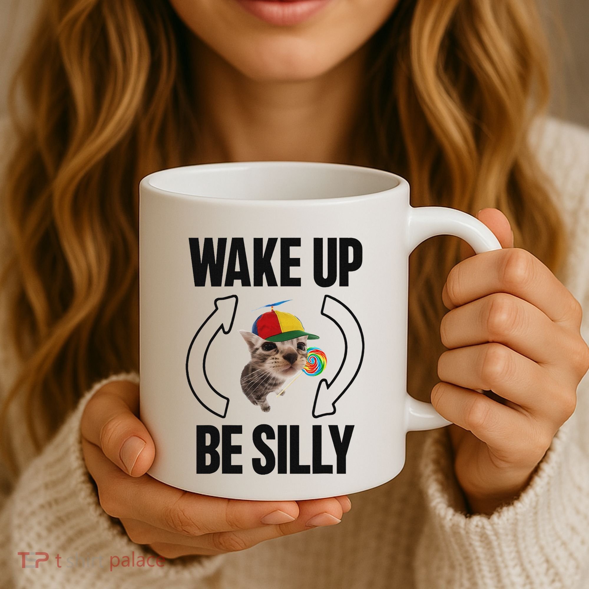 Wake Up Be Silly Repeat Cat Meme Cat Eat Rainbow Candy Coffee Mug