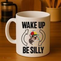 Wake Up Be Silly Repeat Cat Meme Cat Eat Rainbow Candy Coffee Mug thumb 4