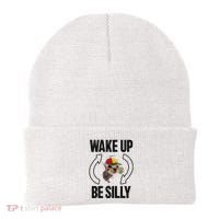 Wake Up Be Silly Repeat Cat Meme Cat Eat Rainbow Candy Beanie thumb 0