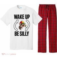 Wake Up Be Silly Repeat Cat Meme Cat Eat Rainbow Candy Pajama Set thumb 0