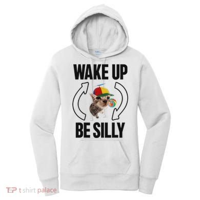Wake Up Be Silly Repeat Cat Meme Cat Eat Rainbow Candy Women's Hoodie