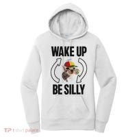 Wake Up Be Silly Repeat Cat Meme Cat Eat Rainbow Candy Women's Hoodie thumb 0