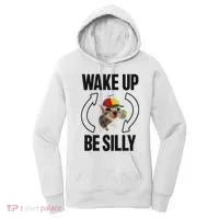 Wake Up Be Silly Repeat Cat Meme Cat Eat Rainbow Candy Women's Hoodie thumb 0