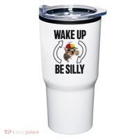 Wake Up Be Silly Repeat Cat Meme Cat Eat Rainbow Candy Tumbler thumb 0