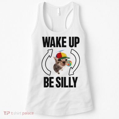 Wake Up Be Silly Repeat Cat Meme Cat Eat Rainbow Candy Women's Tank Top