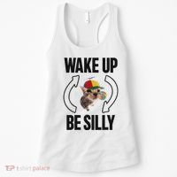 Wake Up Be Silly Repeat Cat Meme Cat Eat Rainbow Candy Women's Tank Top thumb 0