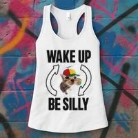Wake Up Be Silly Repeat Cat Meme Cat Eat Rainbow Candy Women's Tank Top thumb 3