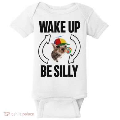 Wake Up Be Silly Repeat Cat Meme Cat Eat Rainbow Candy Baby Bodysuit
