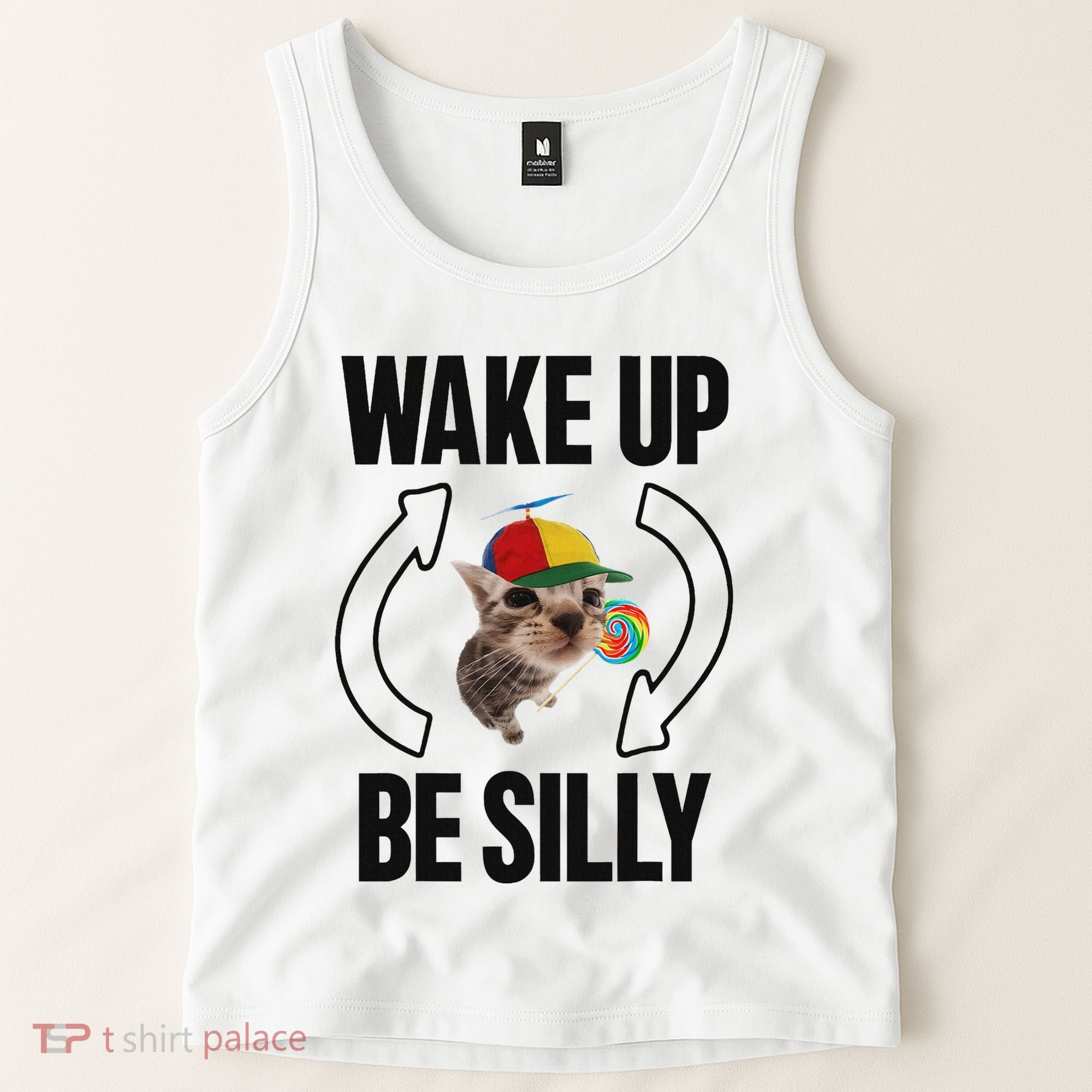 Wake Up Be Silly Repeat Cat Meme Cat Eat Rainbow Candy Tank Top