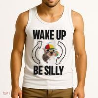 Wake Up Be Silly Repeat Cat Meme Cat Eat Rainbow Candy Tank Top thumb 3