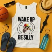 Wake Up Be Silly Repeat Cat Meme Cat Eat Rainbow Candy Tank Top thumb 4