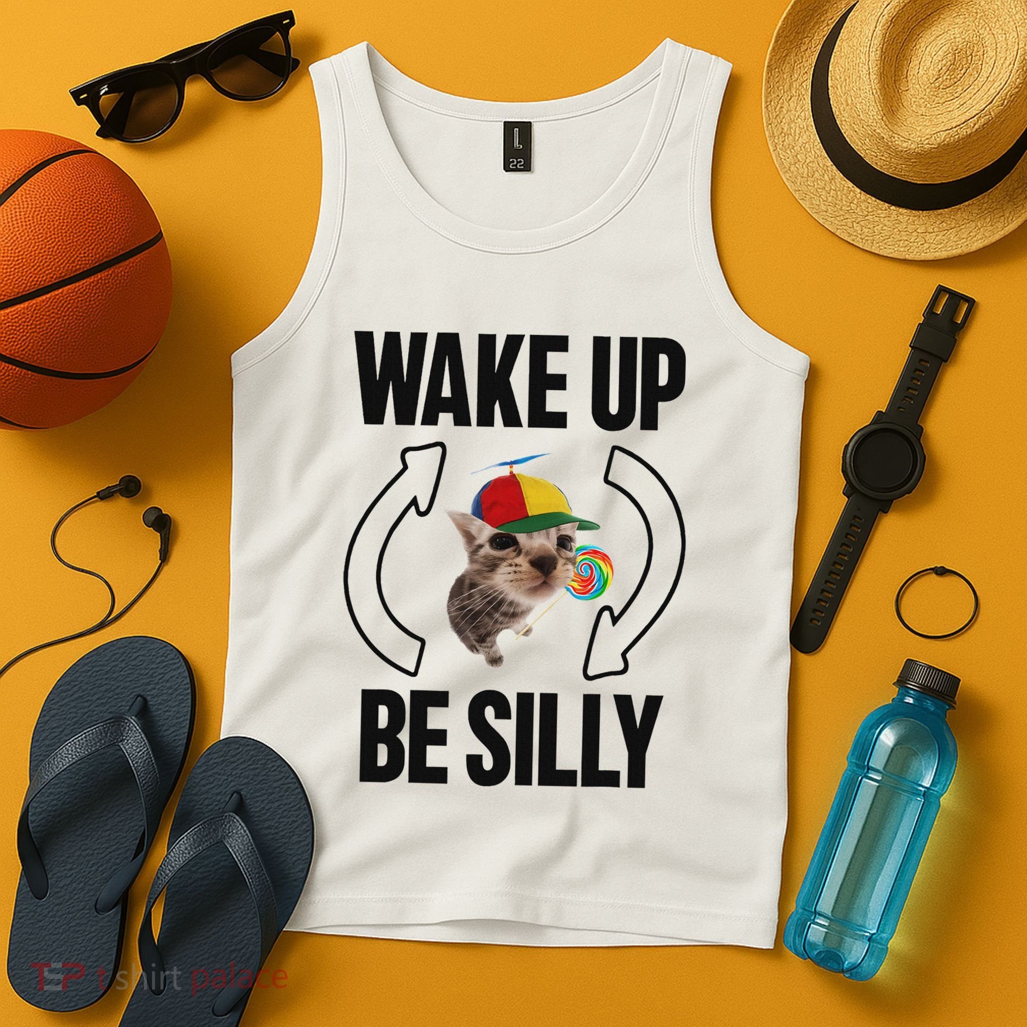 Wake Up Be Silly Repeat Cat Meme Cat Eat Rainbow Candy Tank Top