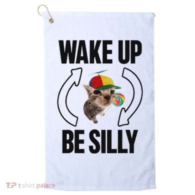 Wake Up Be Silly Repeat Cat Meme Cat Eat Rainbow Candy Golf Towel