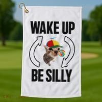 Wake Up Be Silly Repeat Cat Meme Cat Eat Rainbow Candy Golf Towel thumb 1