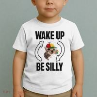Wake Up Be Silly Repeat Cat Meme Cat Eat Rainbow Candy Toddler T-Shirt thumb 2