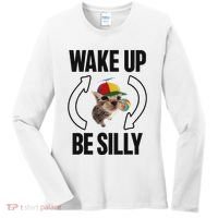 Wake Up Be Silly Repeat Cat Meme Cat Eat Rainbow Candy Women's Long Sleeve Shirt thumb 0
