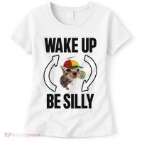 Wake Up Be Silly Repeat Cat Meme Cat Eat Rainbow Candy Women's T-Shirt thumb 0