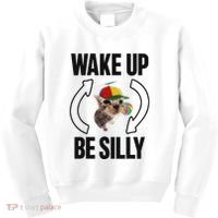 Wake Up Be Silly Repeat Cat Meme Cat Eat Rainbow Candy Kids Sweatshirt thumb 0
