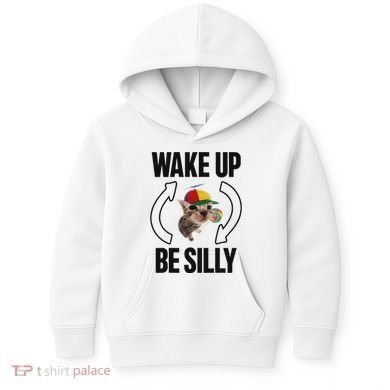 Wake Up Be Silly Repeat Cat Meme Cat Eat Rainbow Candy Kids Hoodie