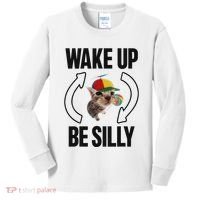 Wake Up Be Silly Repeat Cat Meme Cat Eat Rainbow Candy Kids Long Sleeve Shirt thumb 0