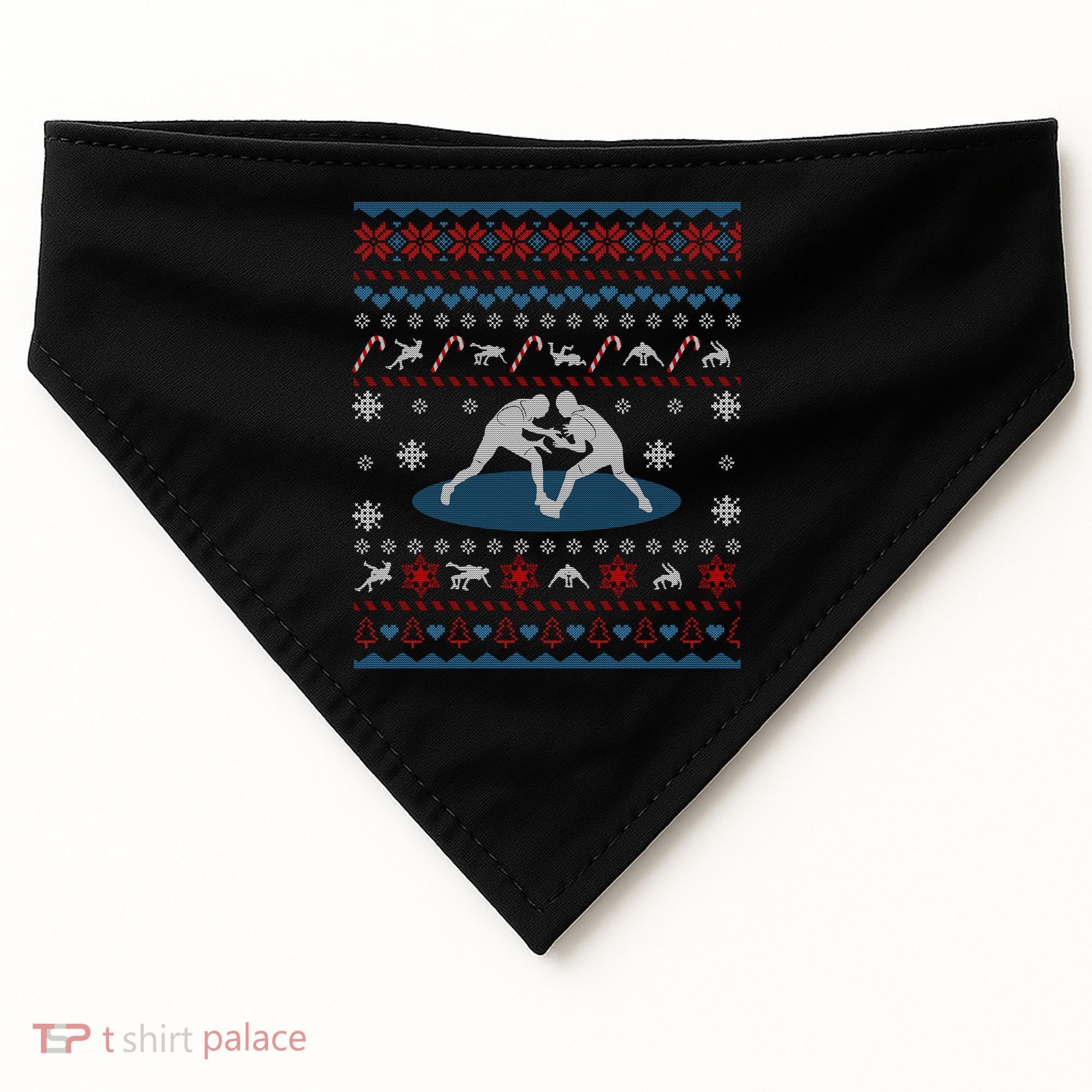 Wrestling Ugly Christmas Sweater Funny Funny Gift For Wrestler Gift USA-Made Doggie Bandana