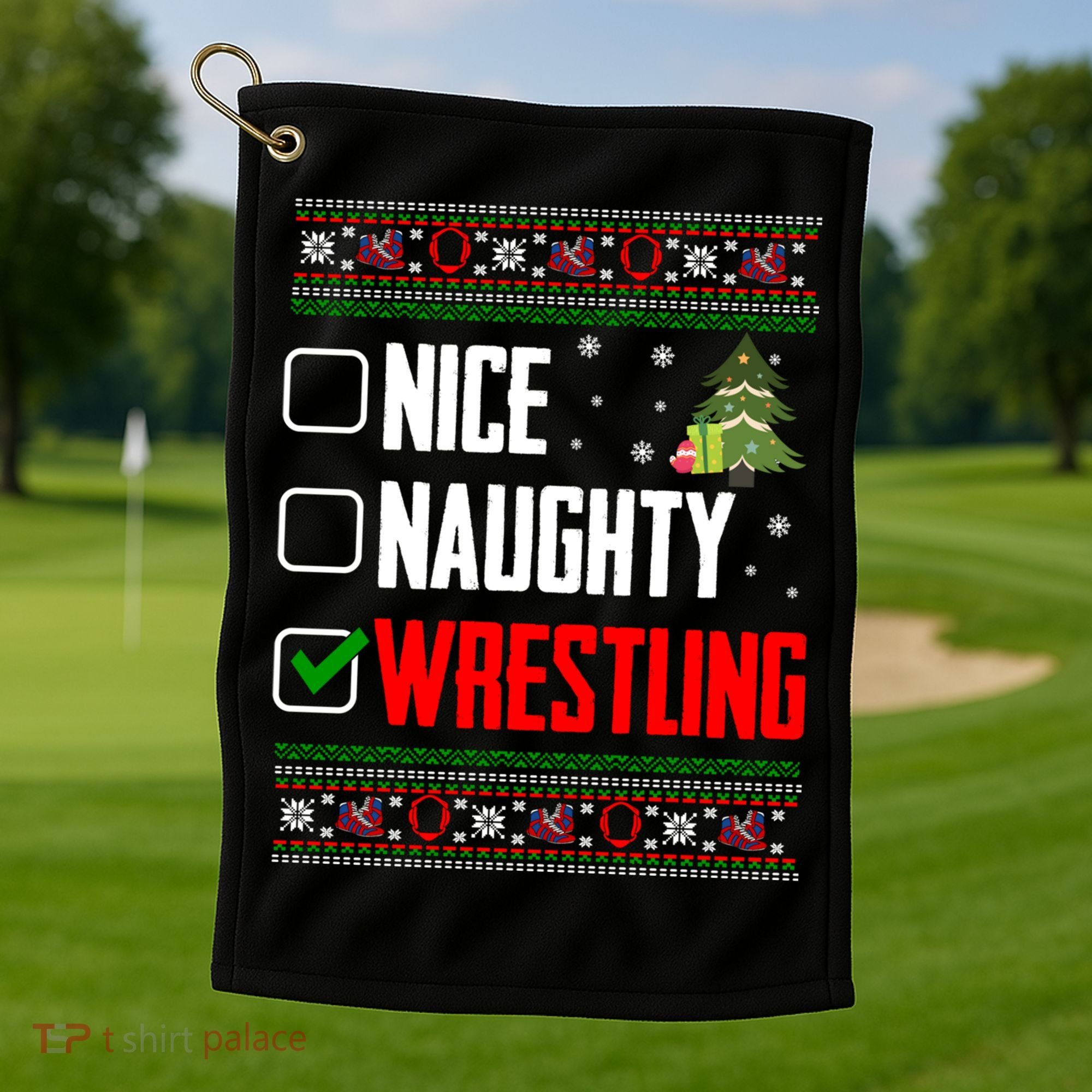 Wrestling Ugly Christmas Cute Gift Golf Towel