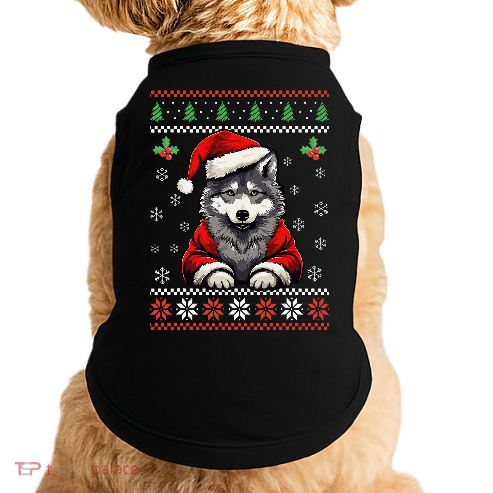 Wolf Ugly Christmas Sweater Wolves Xmas Doggie Tank