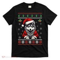Wolf Ugly Christmas Sweater Wolves Xmas T-Shirt thumb 0
