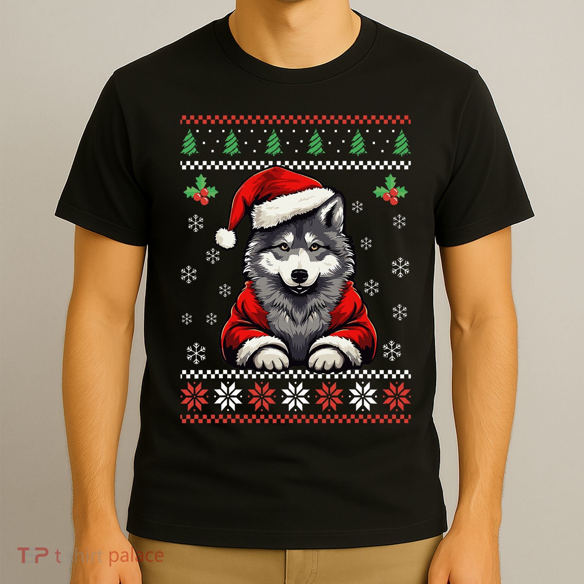 Wolf Ugly Christmas Sweater Wolves Xmas T-Shirt