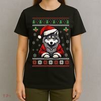 Wolf Ugly Christmas Sweater Wolves Xmas T-Shirt thumb 4