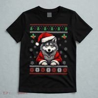 Wolf Ugly Christmas Sweater Wolves Xmas T-Shirt thumb 5