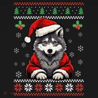Wolf Ugly Christmas Sweater Wolves Xmas T-Shirt thumb 7